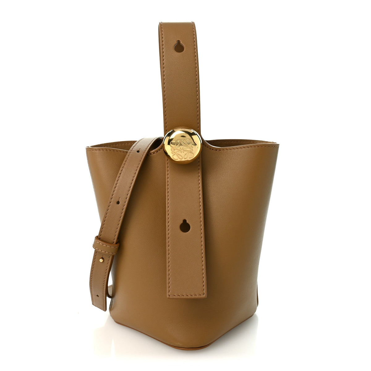 Soft Grained Calfskin Mini Pebble Bucket Bag Oak