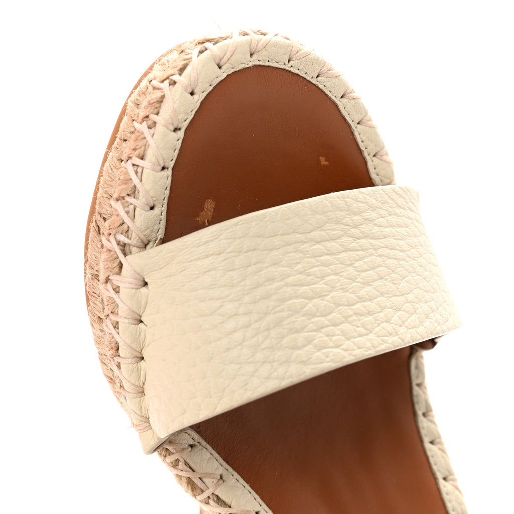 Grained Calfskin Rockstud Ankle Strap Espadrille 15/105mm Wedge Sandals 35 Light Ivory Natural