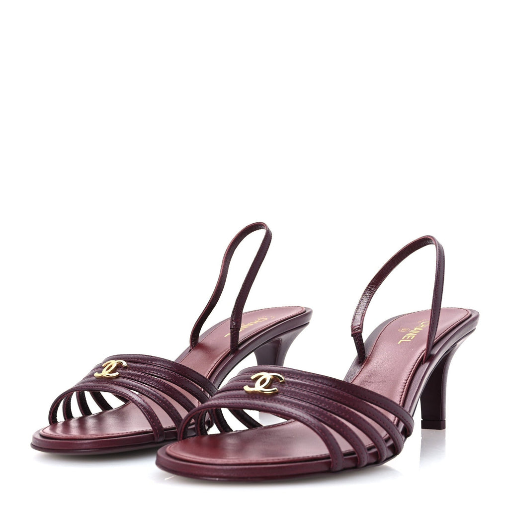 Goatskin CC Caged Sandals 39 Burgundy