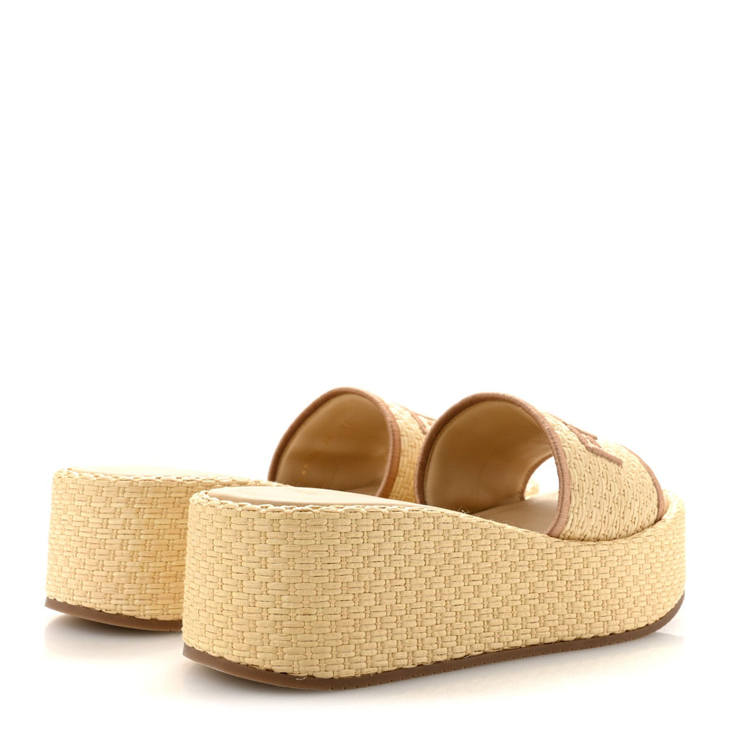 Raffia Womens FF Sunshine Flatform Slide Sandals 39 Beige