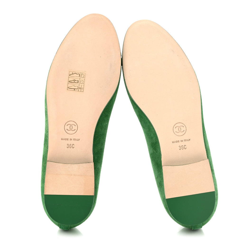 Suede Patent Cap Toe CC Ballerina Flats 36 Green