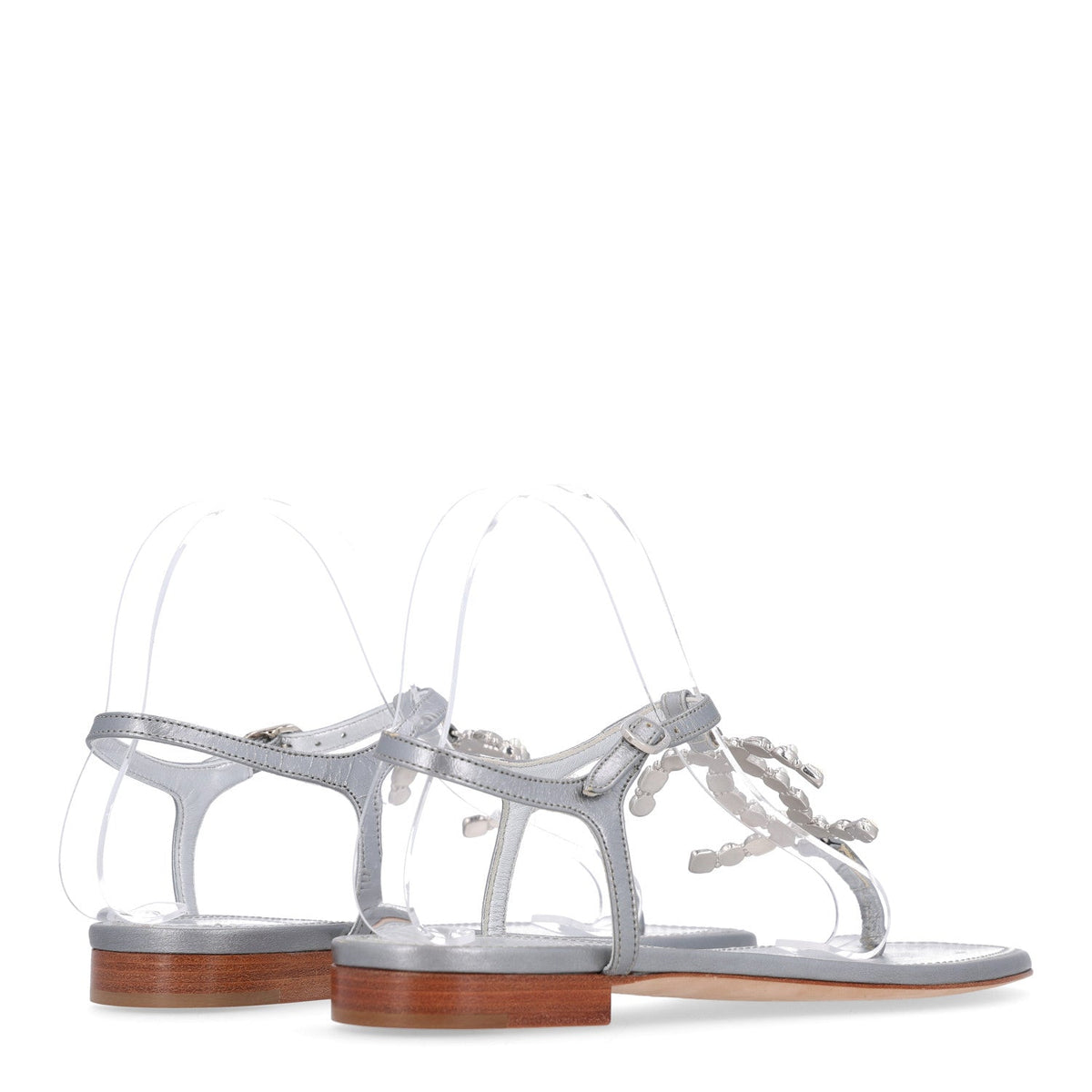 Metallized Lambskin CC Crystal Thong Sandals 37 Silver