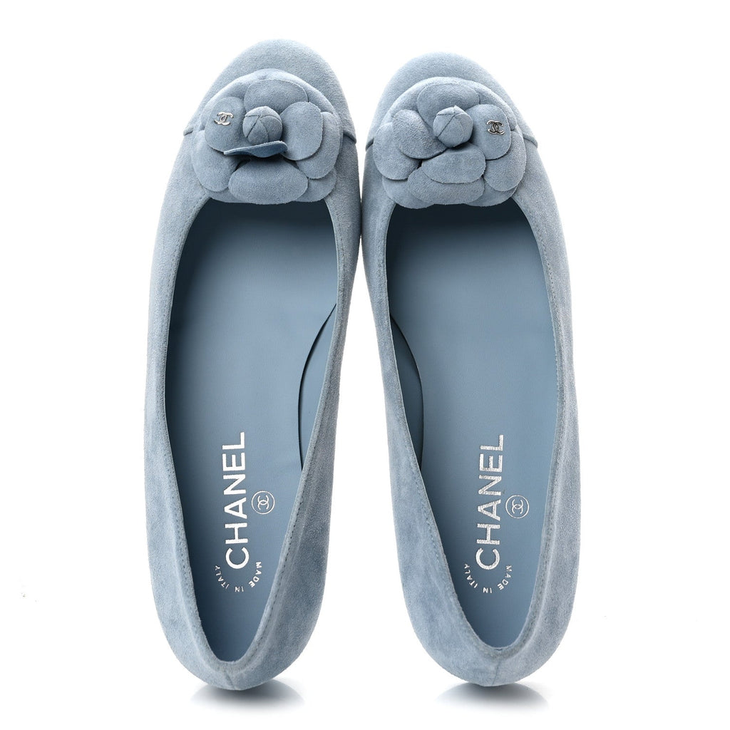 Suede Cap Toe Camellia Ballerina Flats 41 Light Blue