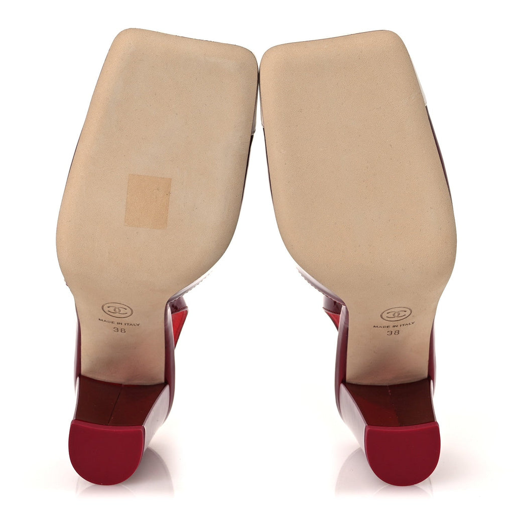 Laminated Calfskin Lambskin Cap Toe CC Slingback Pumps 38 Red Ivory