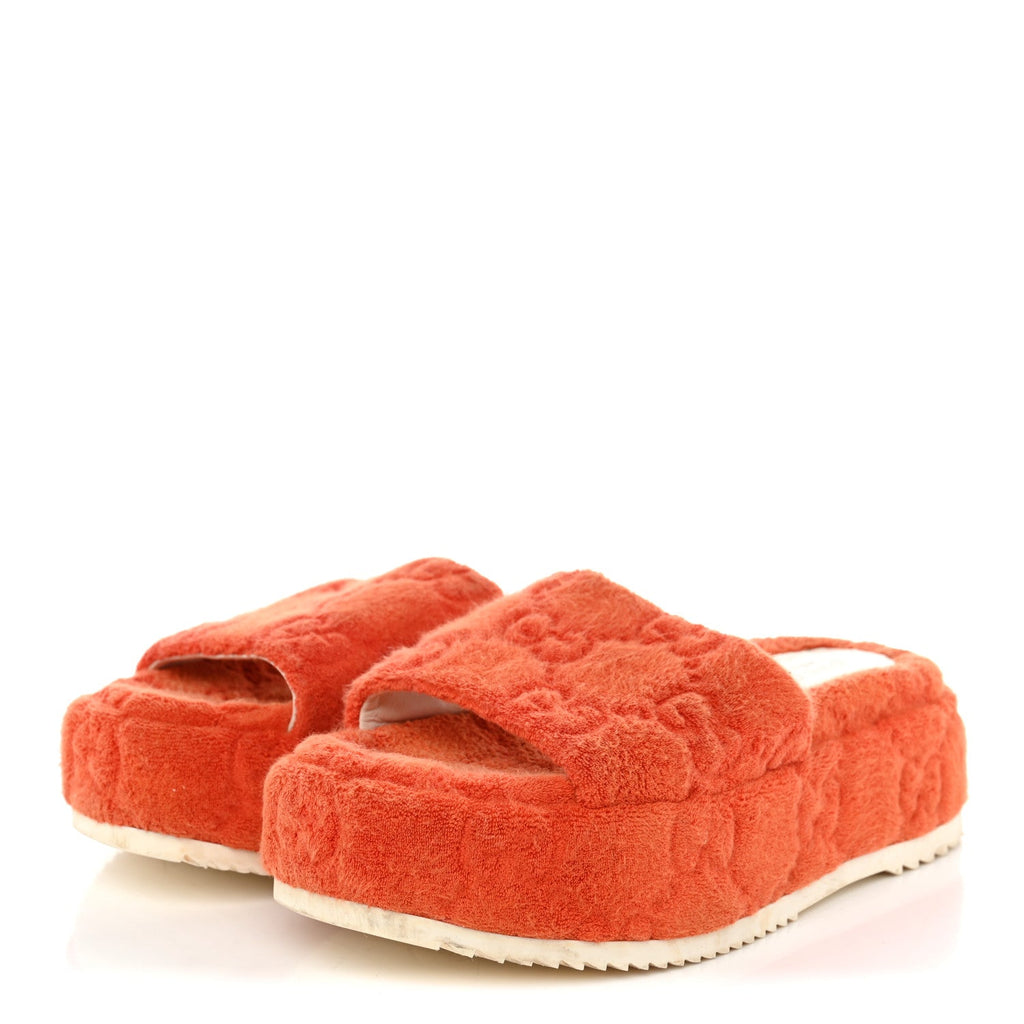 Terry Cloth GG Monogram Angelina Platform 55mm Slide Sandals 36 Deep Orange