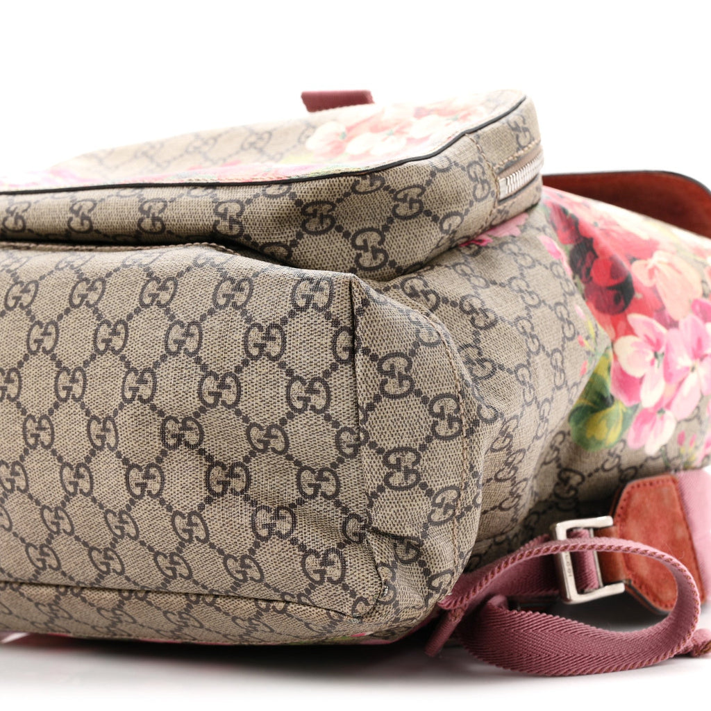 GG Supreme Monogram Blooms Medium Single Buckle Backpack Beige Multicolor Dry Rose