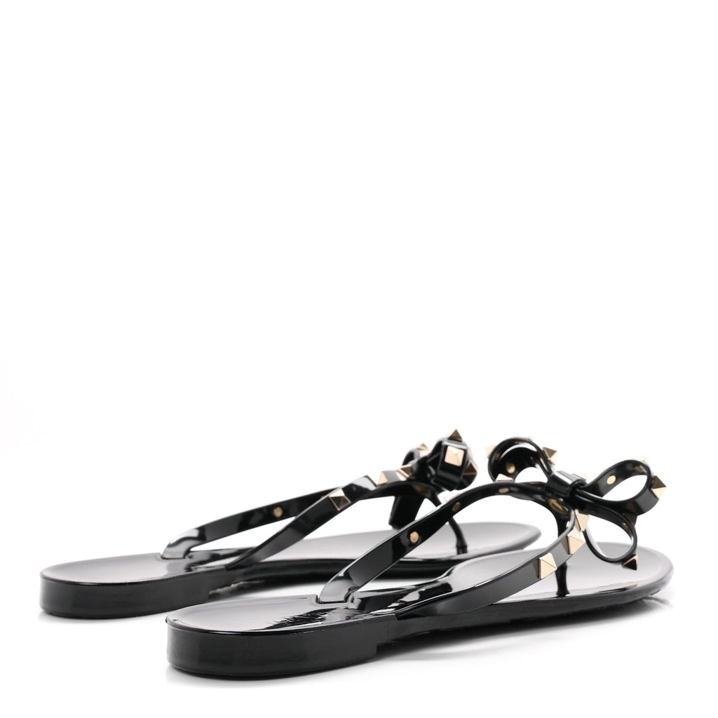 PVC Jelly Rockstud Bow Thong Sandals 40 Black