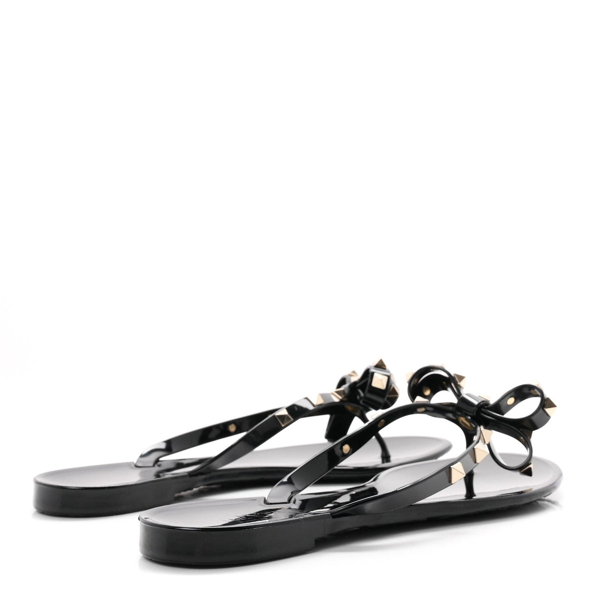 PVC Jelly Rockstud Bow Thong Sandals 40 Black