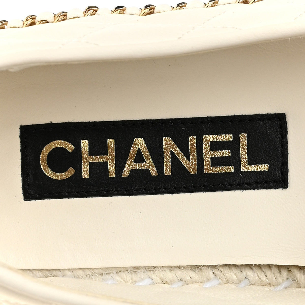 Shiny Lambskin Quilted Grosgrain Cap Toe CC Chain Espadrilles 40 White Black