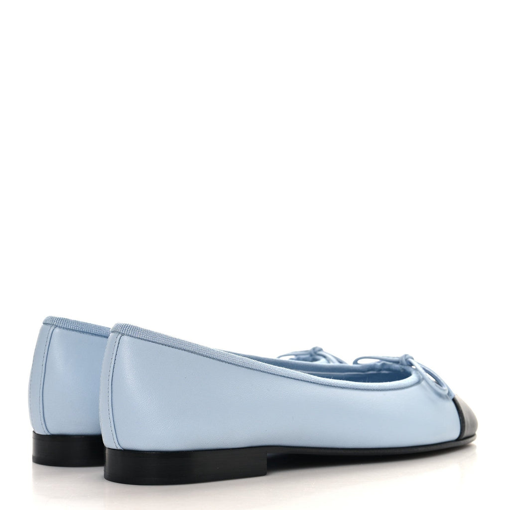 Lambskin Cap Toe CC Ballerina Flats 37 Light Blue Black