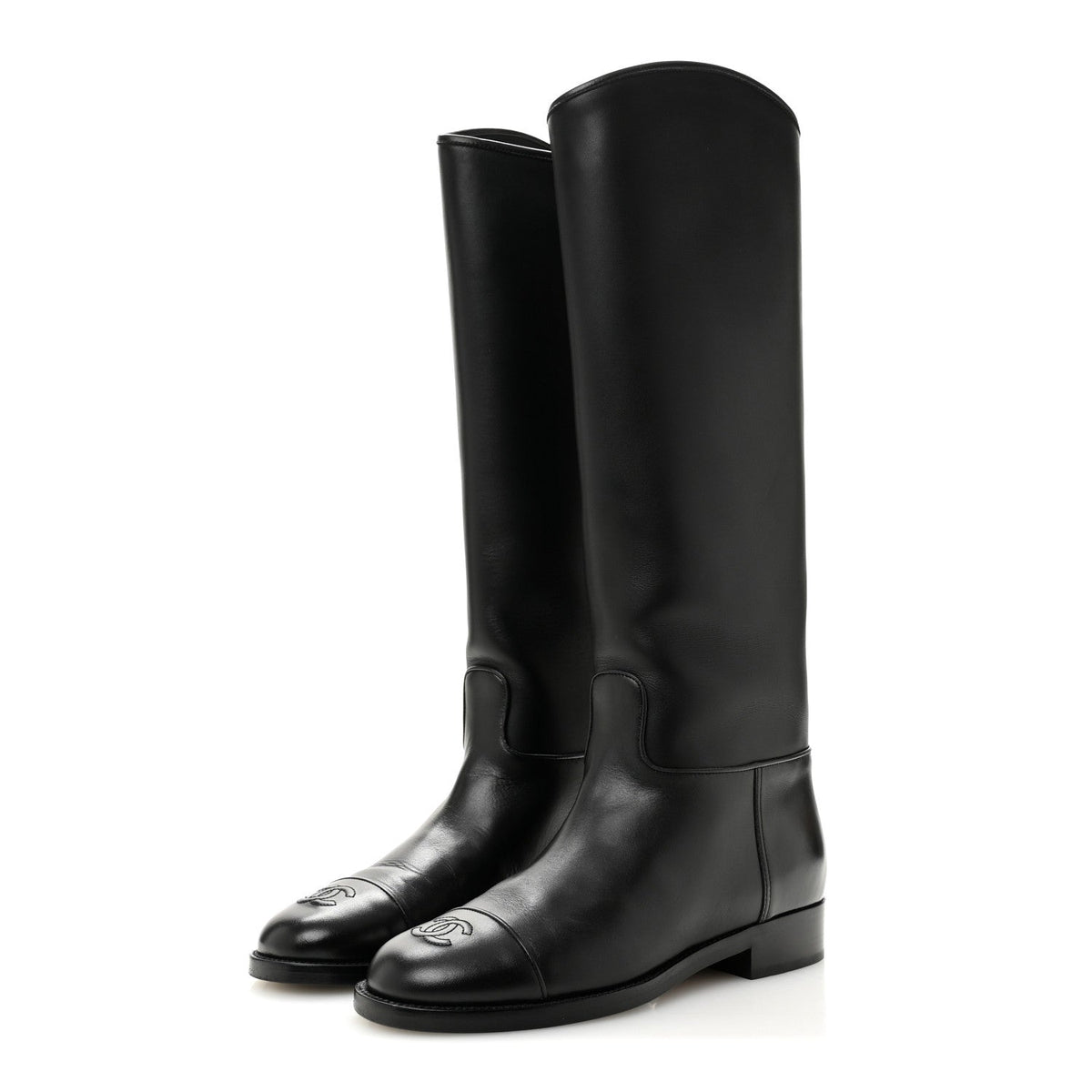 Calfskin Cap Toe CC Riding Boots 38 Black
