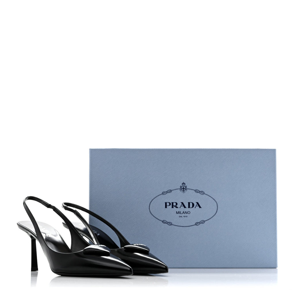 Spazzolato Triangle Logo Pointed Toe 75mm Slingback Pumps 37 Black