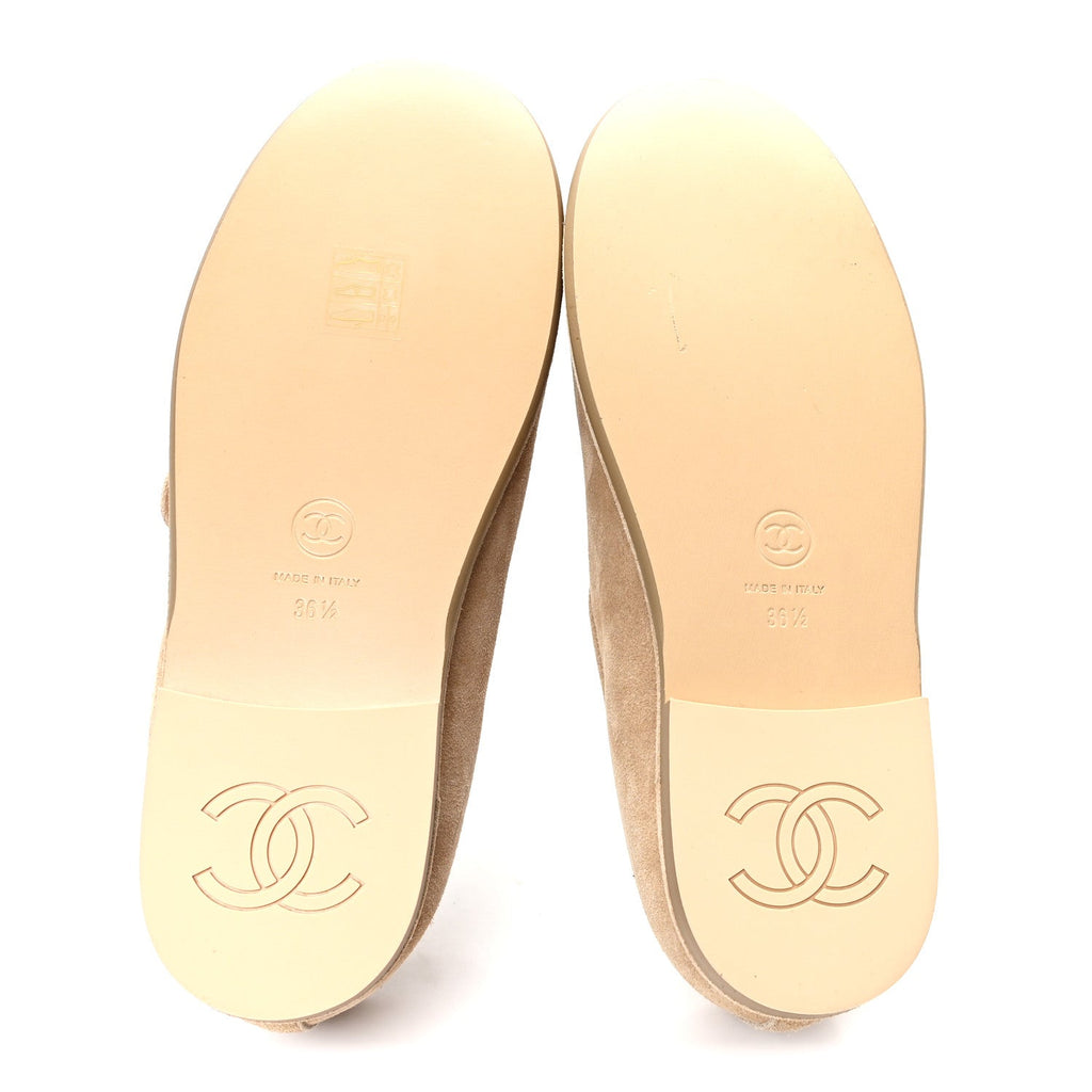 Suede Shearling Mary Jane Flats 36.5 Beige