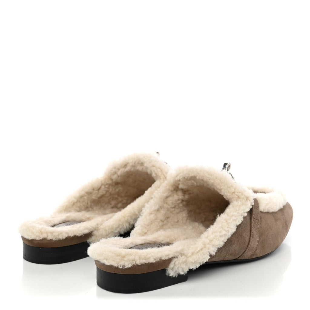 Suede Goatskin Shearling Womens Oz Mules 39 Etoupe Ecru