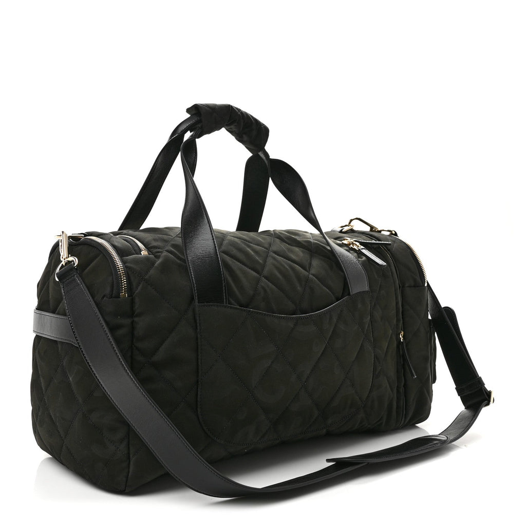 Nylon Calfskin Quilted Coco Neige Printed Convertible Duffle Backpack Black