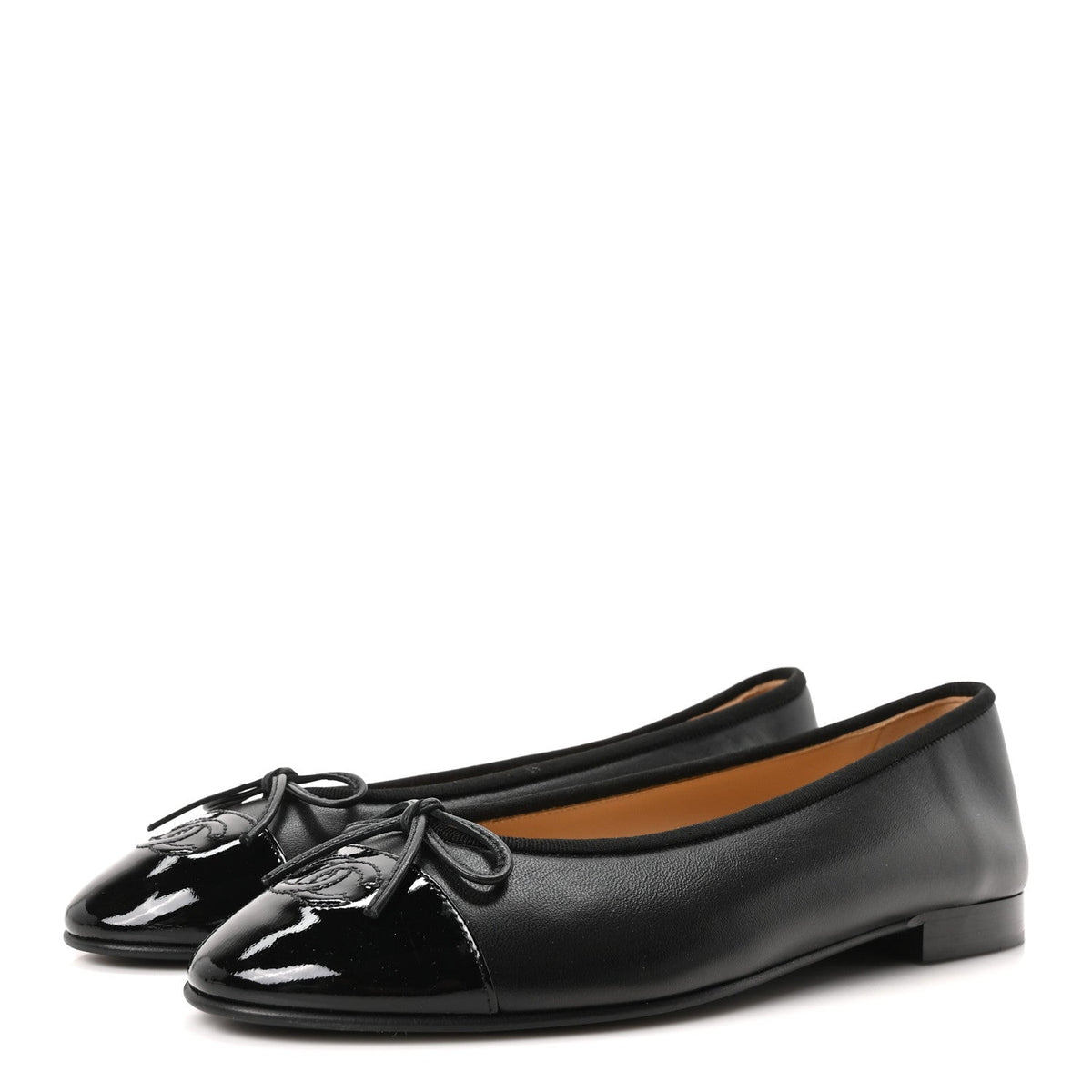 Lambskin Patent Cap Toe Ballerina Flats 39.5 Black