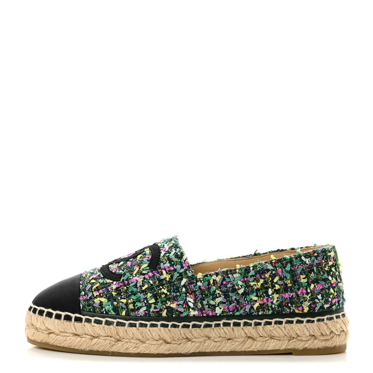 Tweed Grosgrain CC Espadrilles 37 Green Pink Yellow Black