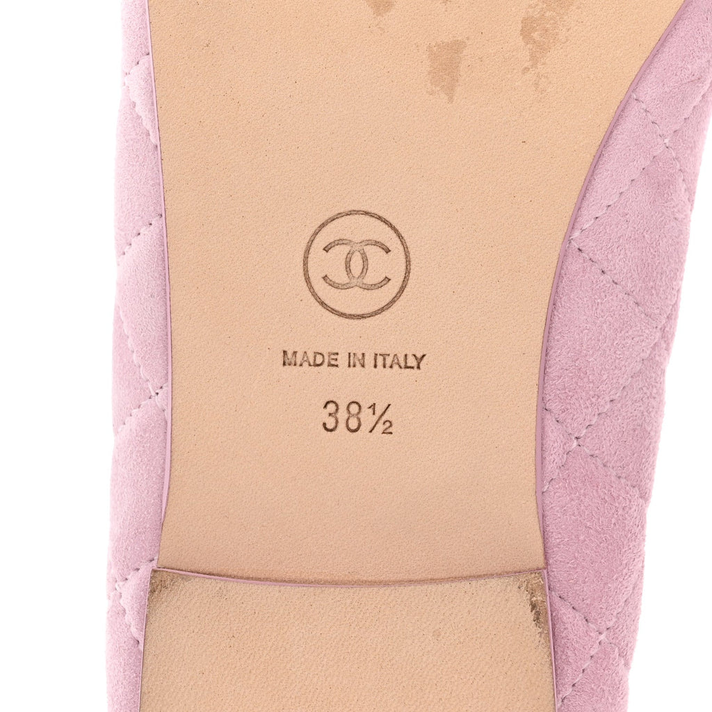 Suede Quilted Cap Toe CC Ballerina Flats 38.5 Light Pink