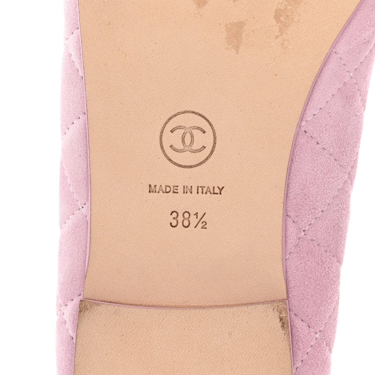 Suede Quilted Cap Toe CC Ballerina Flats 38.5 Light Pink