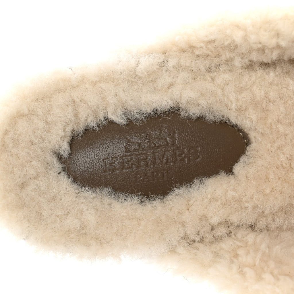 Suede Goatskin Shearling Womens Oz Mules 39 Etoupe Ecru