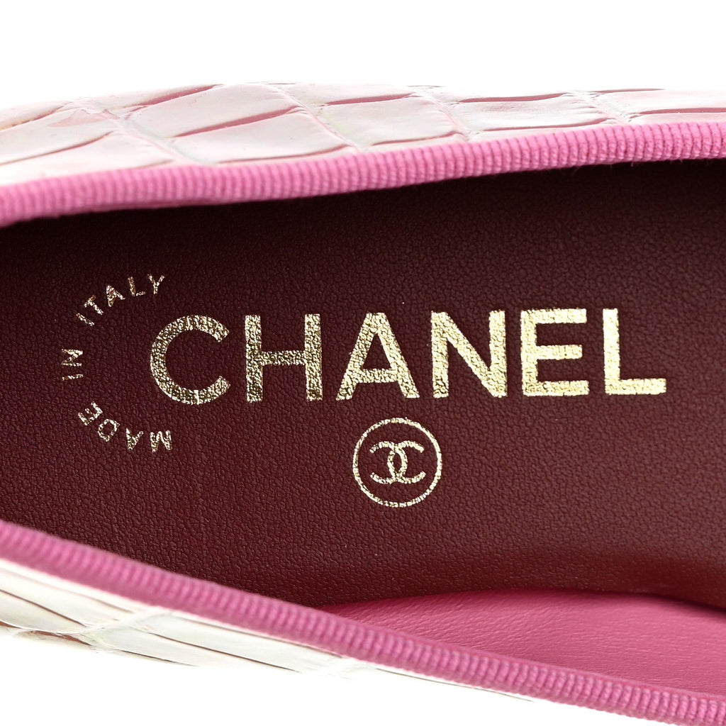 Iridescent Calfskin Crocodile Embossed Ballerina Flats 37 Pink