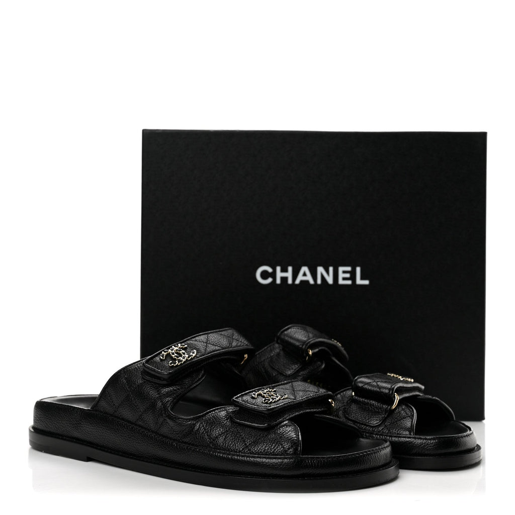 Grained Calfskin Velcro Dad Sandals 40 Black