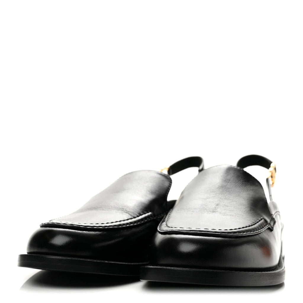 Glazed Calfskin CC Slingback Flats 39 Black