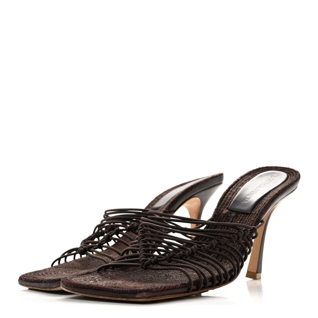 Raffia Elasticized Stretch Mule Sandals 39 Bitter Chocolate
