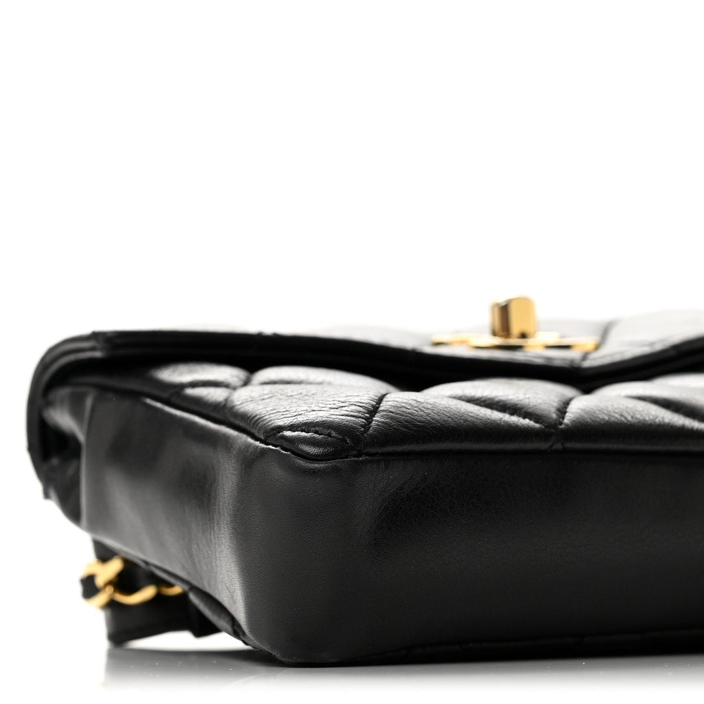 Lambskin Quilted Flap Waist Belt Bag 75 30 Black
