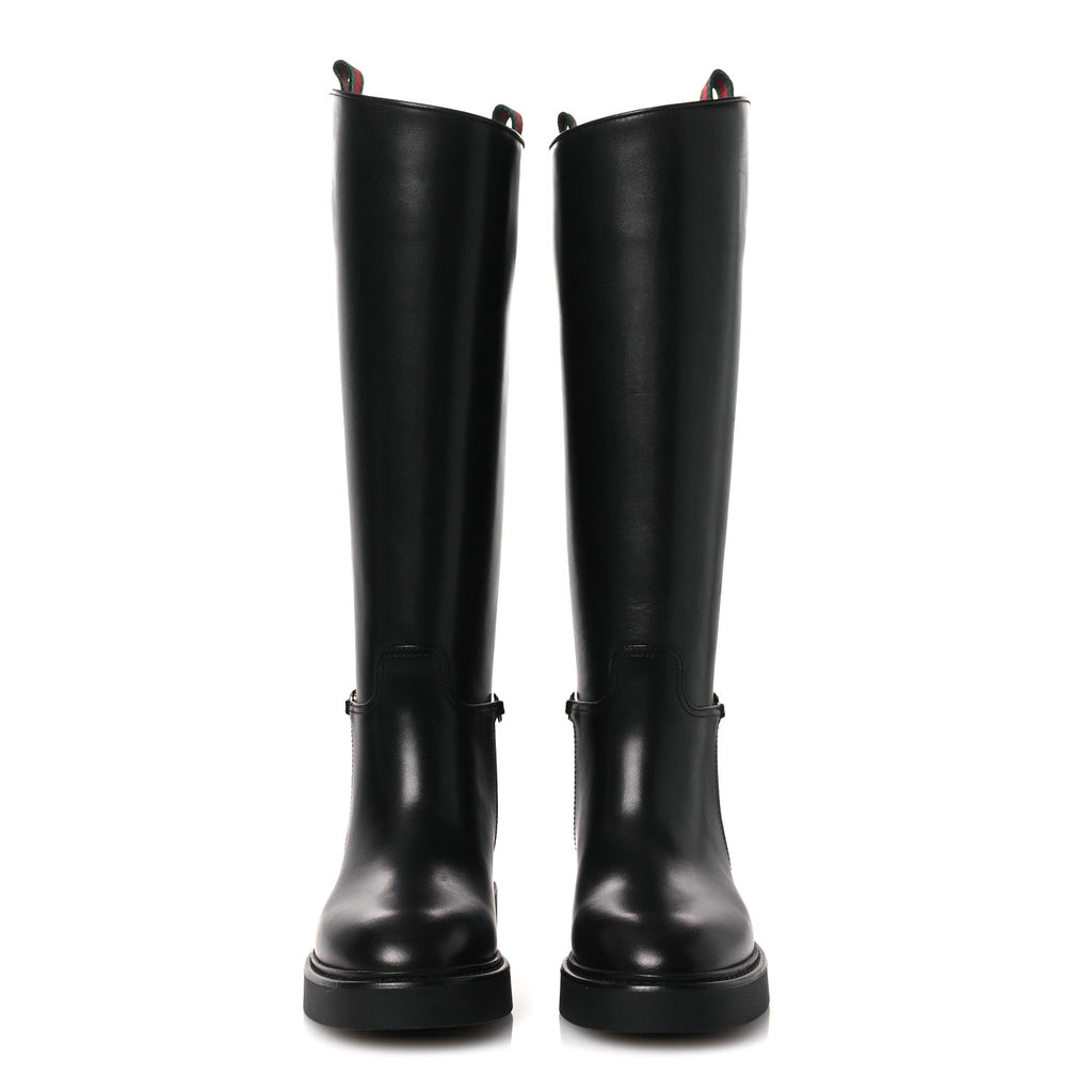 Shiny Calfskin Michelangelo Slim Horsebit Riding Boots 36 Black