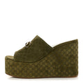 Suede GG Debossed Horsebit Wedge Sandals 39.5 Forest Green