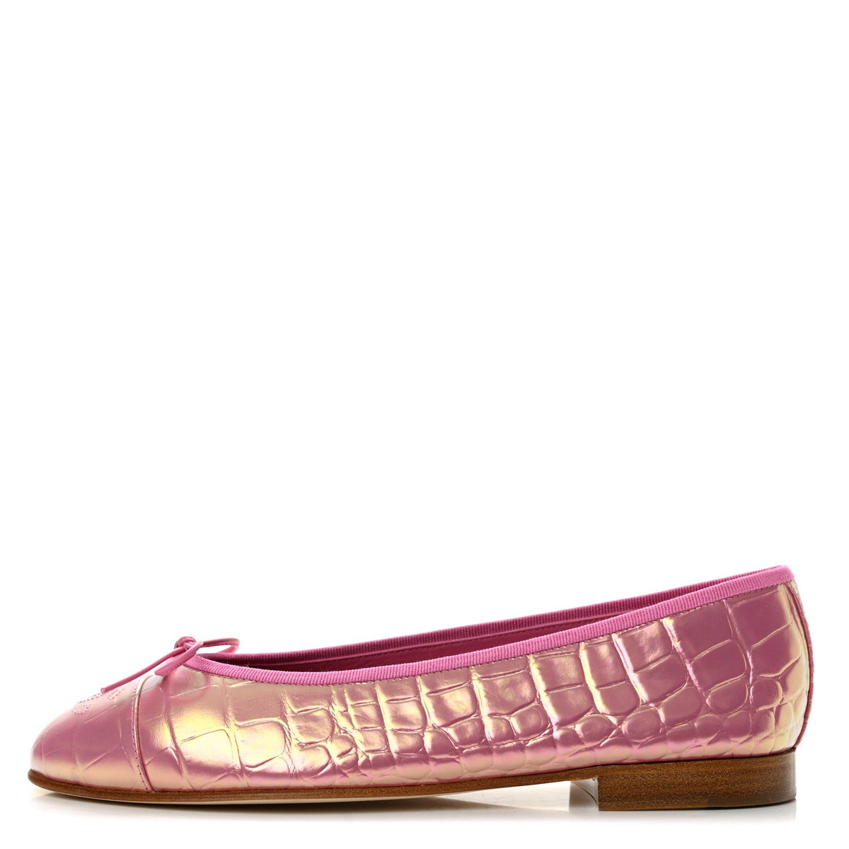 Iridescent Crocodile Embossed Calfskin Ballet Flats 38.5 Pink