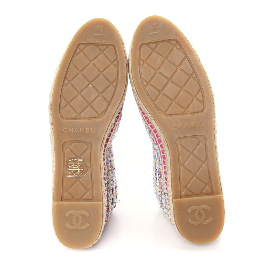 Cotton Tweed Grosgrain CC Espadrilles 41 Multicolor Black