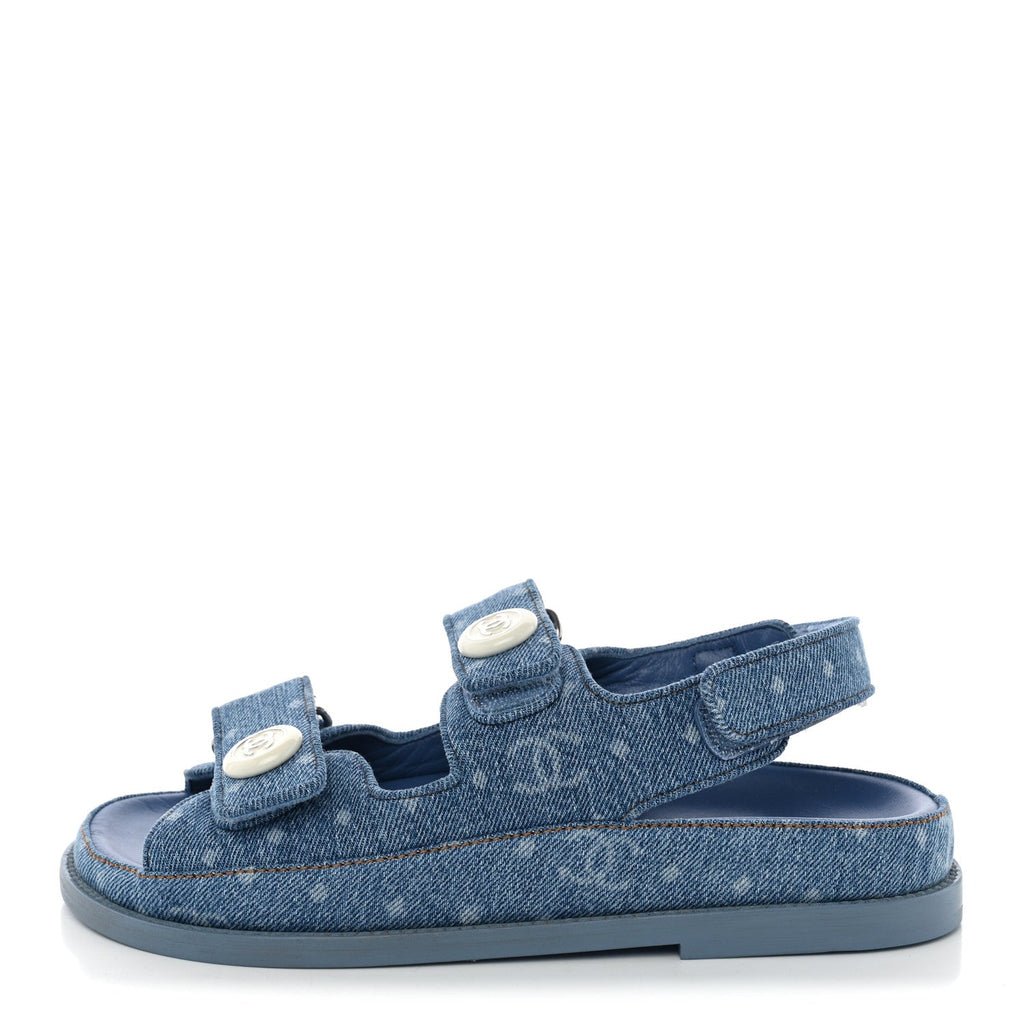 Printed Denim CC Dad Sandals 36 Light Blue