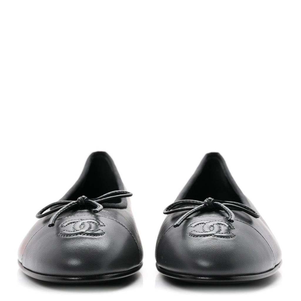 Lambskin CC Cap Toe Ballerina Flats 38.5 Black Dark Grey