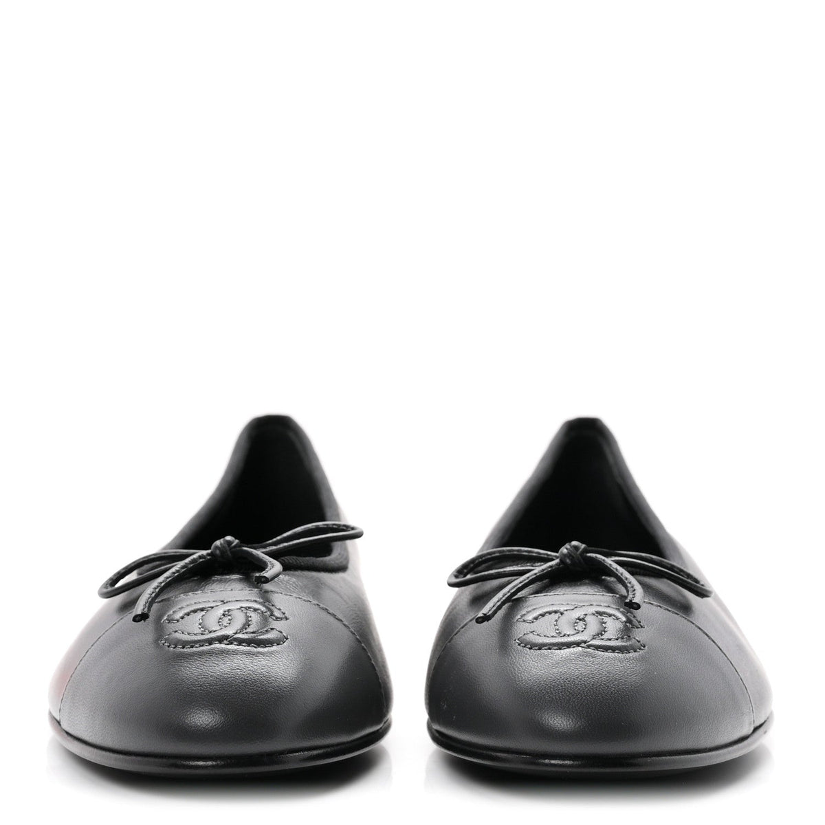 Lambskin CC Cap Toe Ballerina Flats 38.5 Black Dark Grey