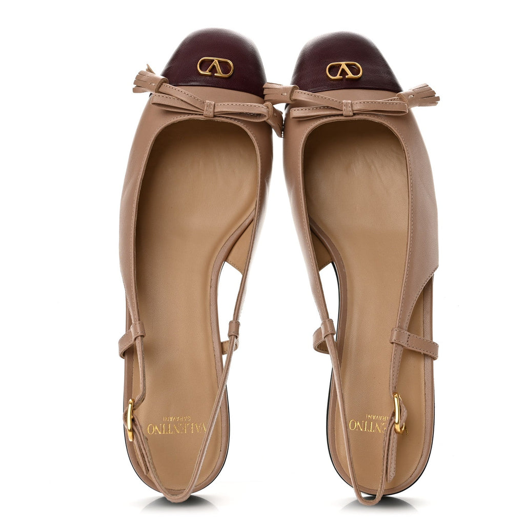 Calfskin VLogo Valet Du Roi Slingback Ballerina Flats 38 Rose Cannelle Garnet