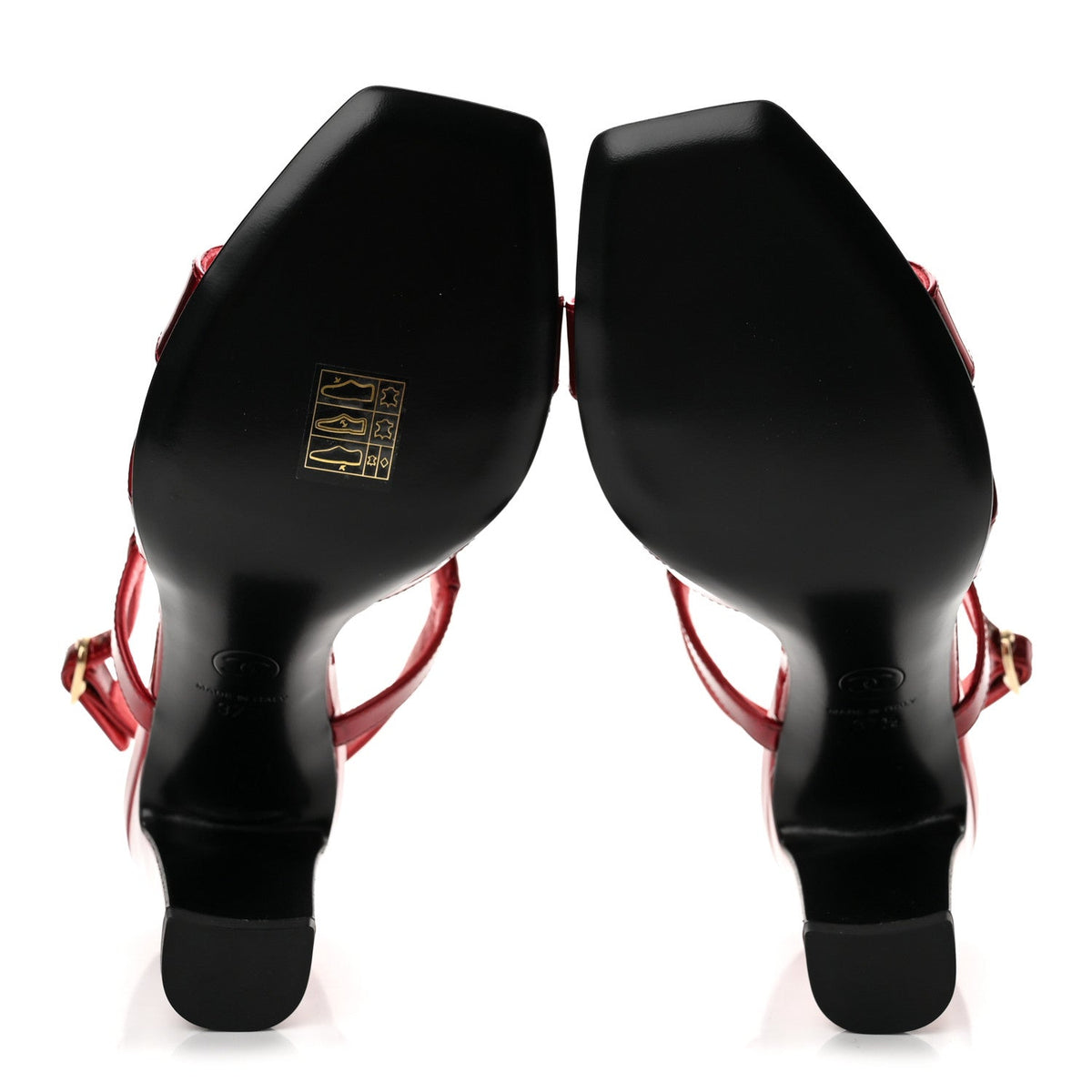 Laminated Calfskin Block Heel Sandals 37.5 Red