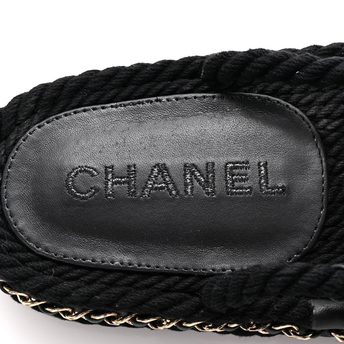 Lambskin Cord Chain CC Sandals 37 Black