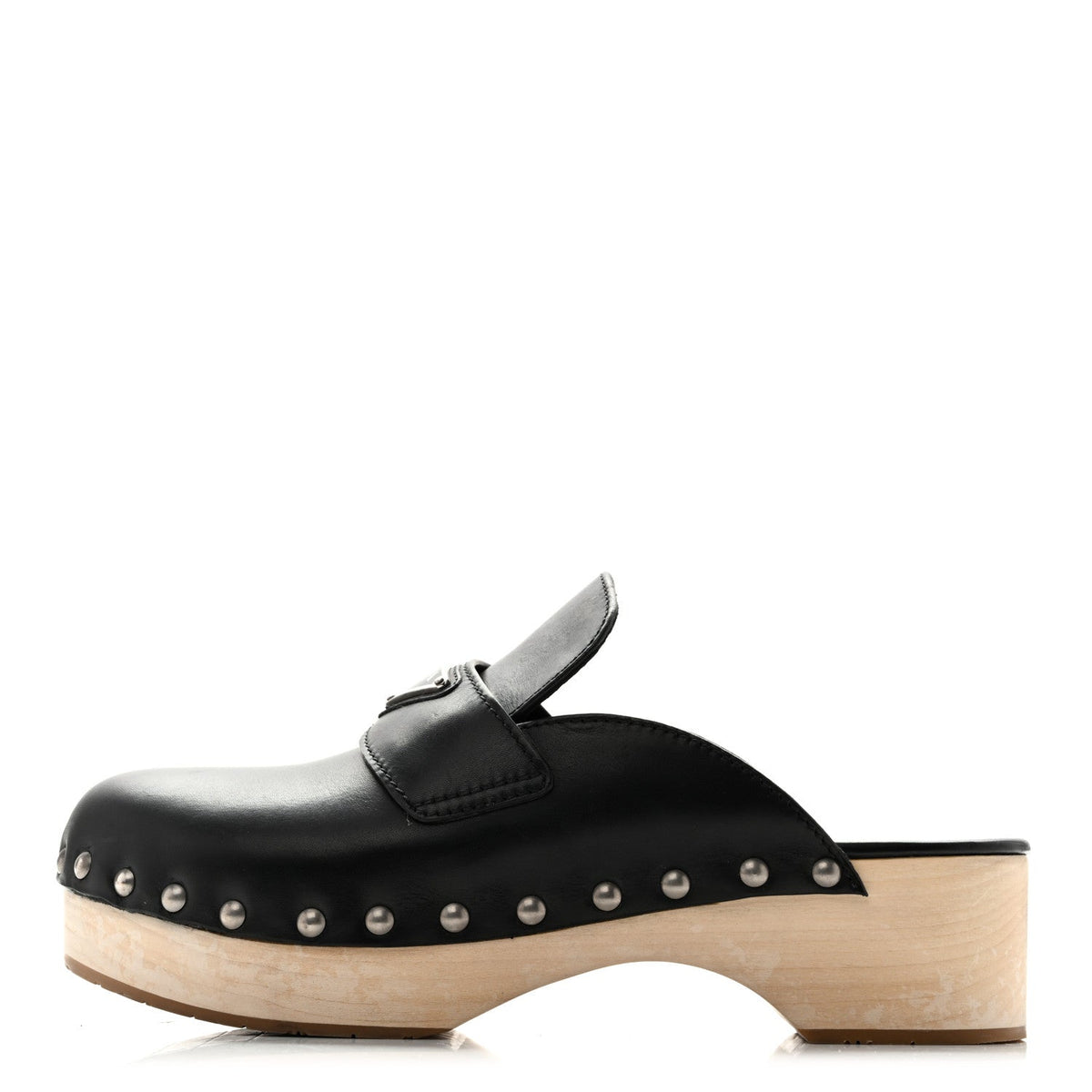 Natural Calfskin Metal Triangle Logo 45mm Clogs 40 Black Sabbia