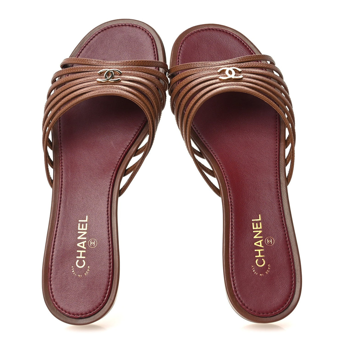 Goatskin Caged CC Slide Sandals 37.5 Light Brown