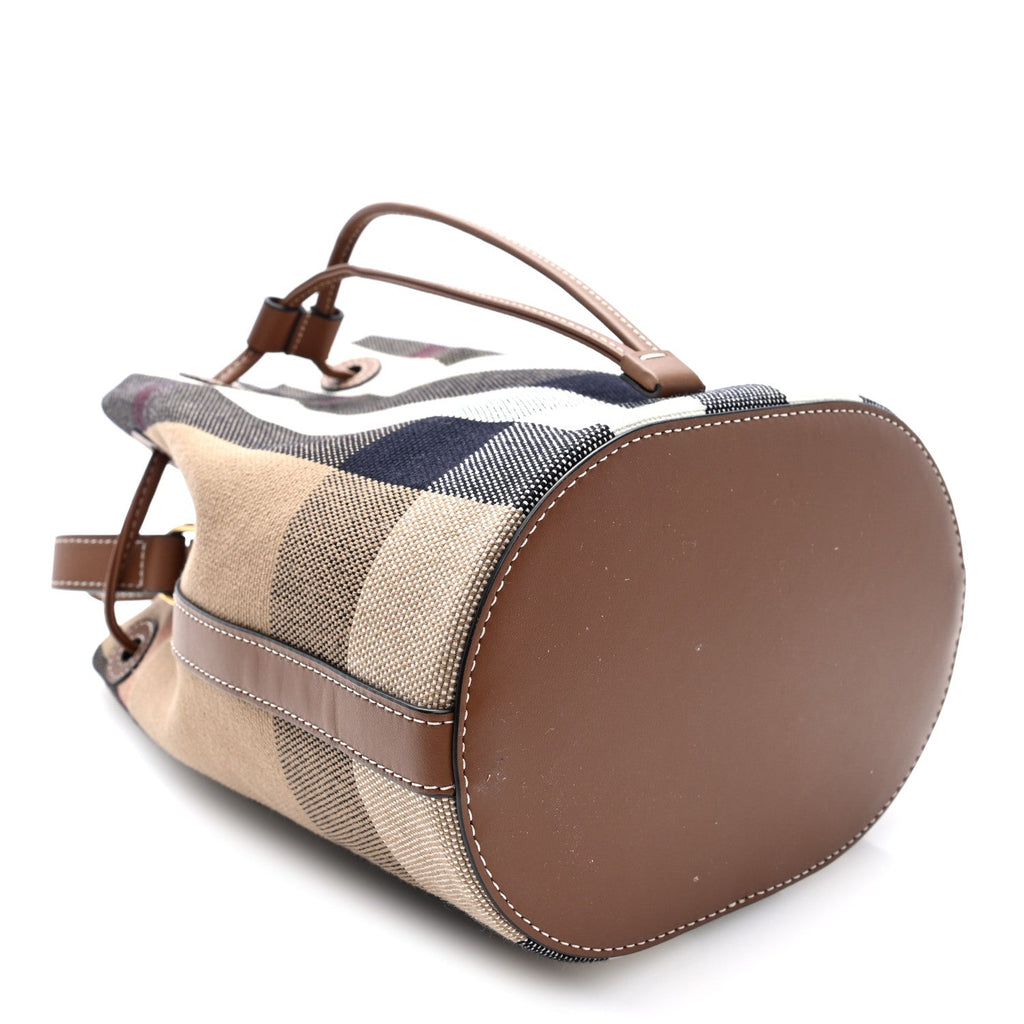 Giant Check Canvas Small Bucket Bag Taupe Brown