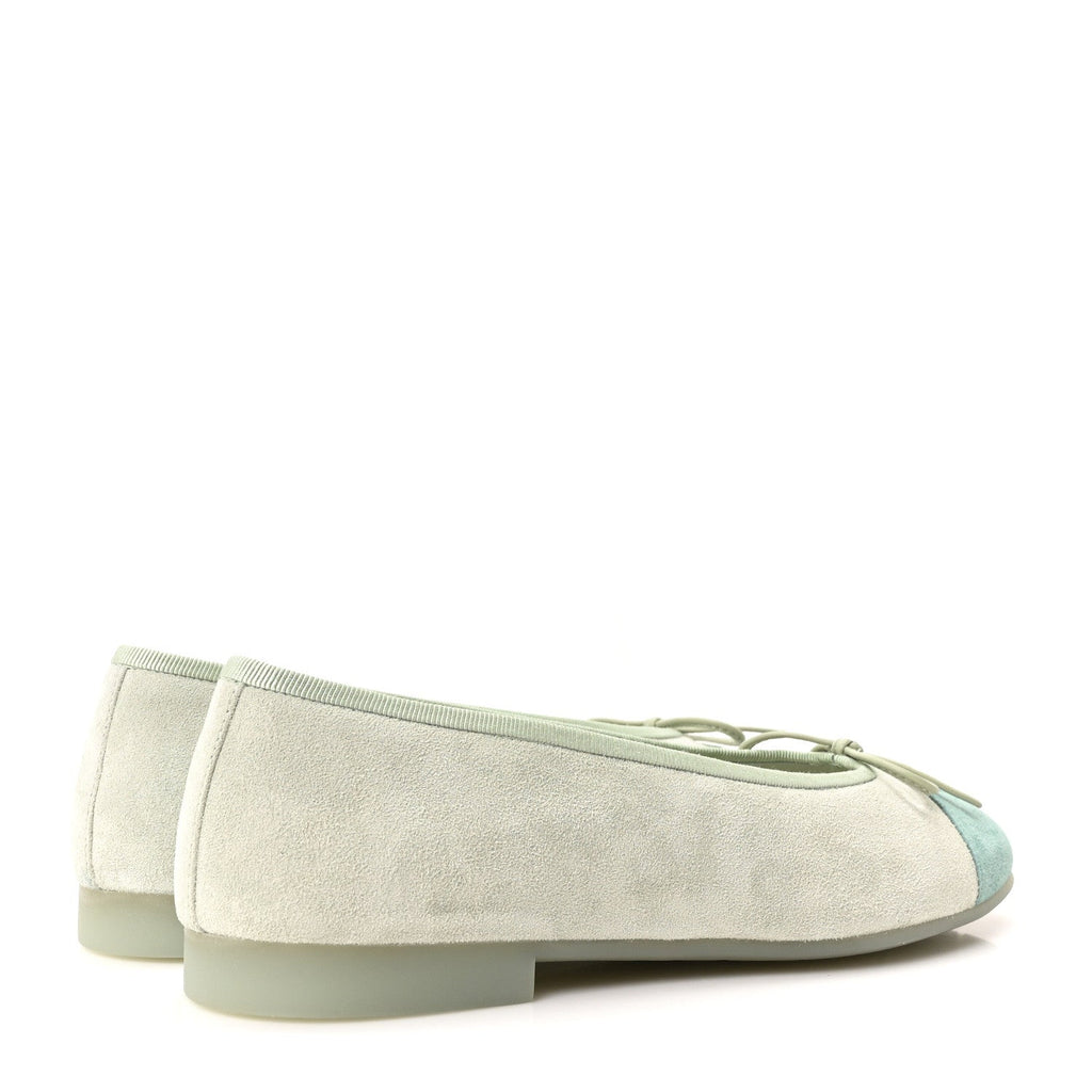 Suede Calfskin Cap Toe CC Ballerina Flats 38 Light Green