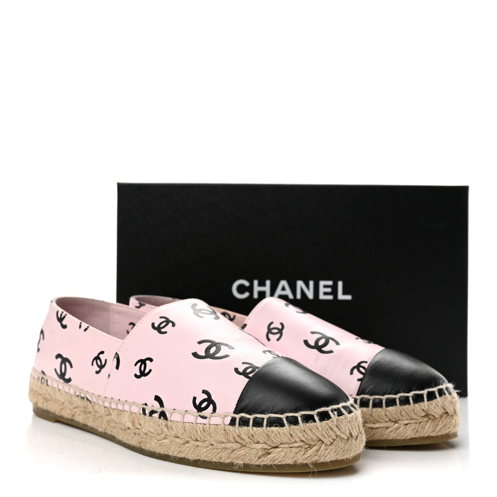 Lambskin Printed Coco Beach Espadrilles 40 Light Pink Black