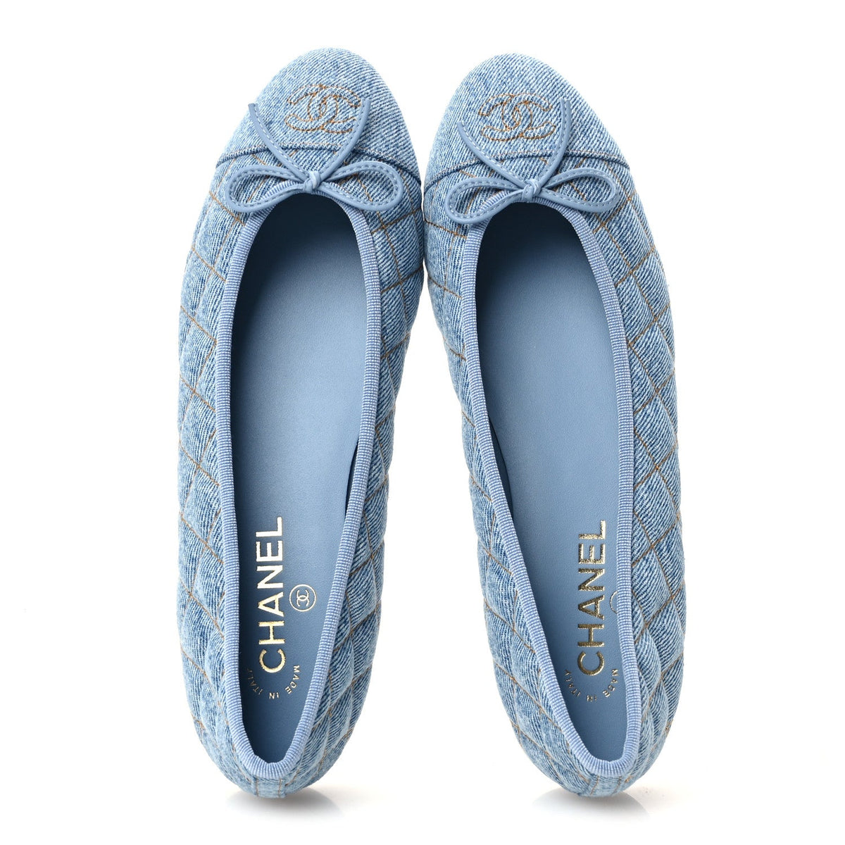 Denim Quilted CC Cap Toe Ballerina Flats 40.5 Light Blue