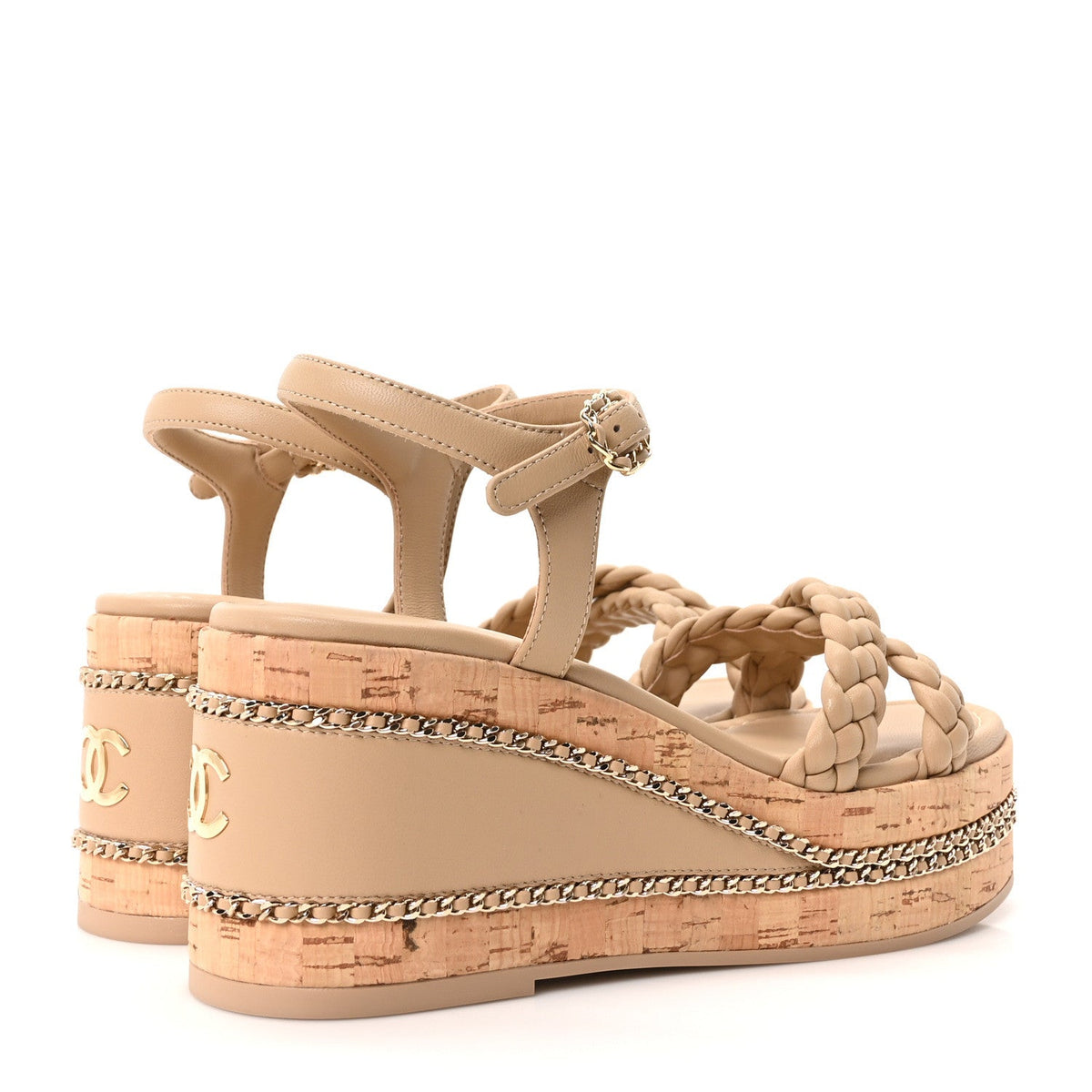 Lambskin Espadrille Braided Platform Sandals 37 Beige