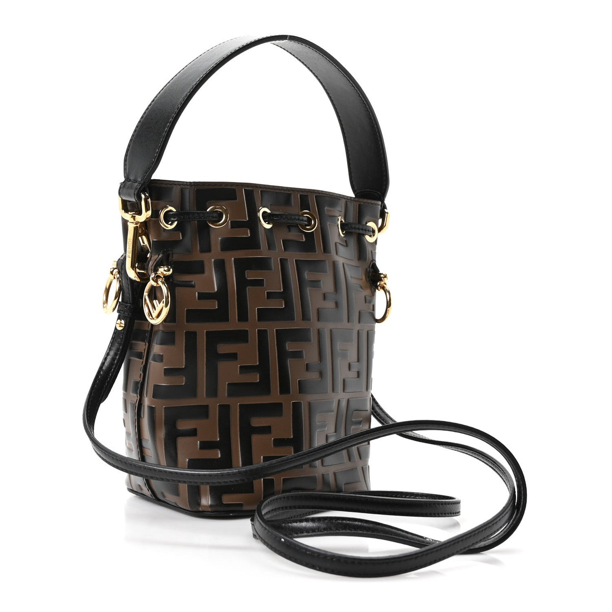 Vitello Liberty F is Fendi Bi-Color FF 1974 Embossed Mini Mon Tresor Bucket Bag Maya Black