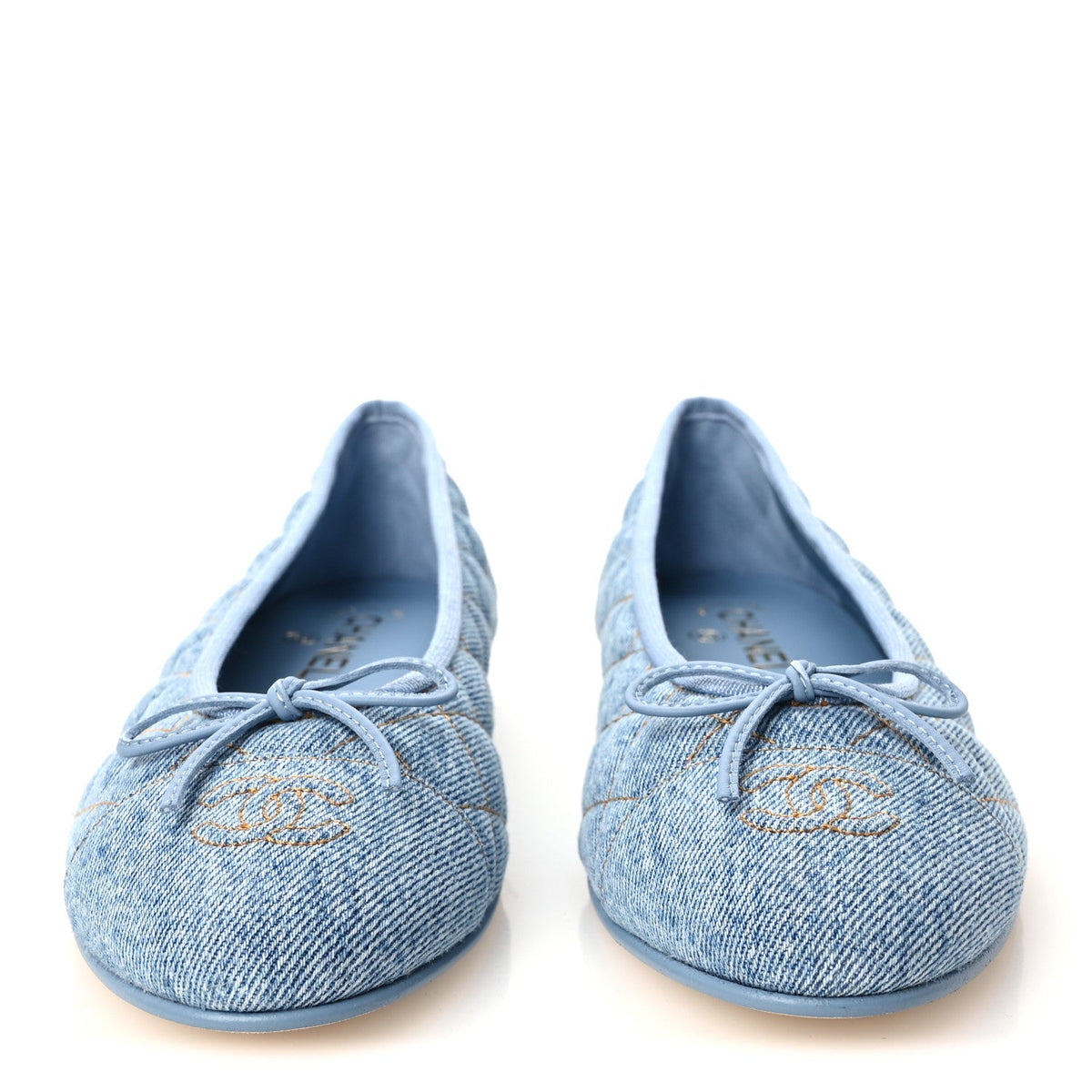 Denim Quilted CC Cap Toe Ballerina Flats 40.5 Light Blue