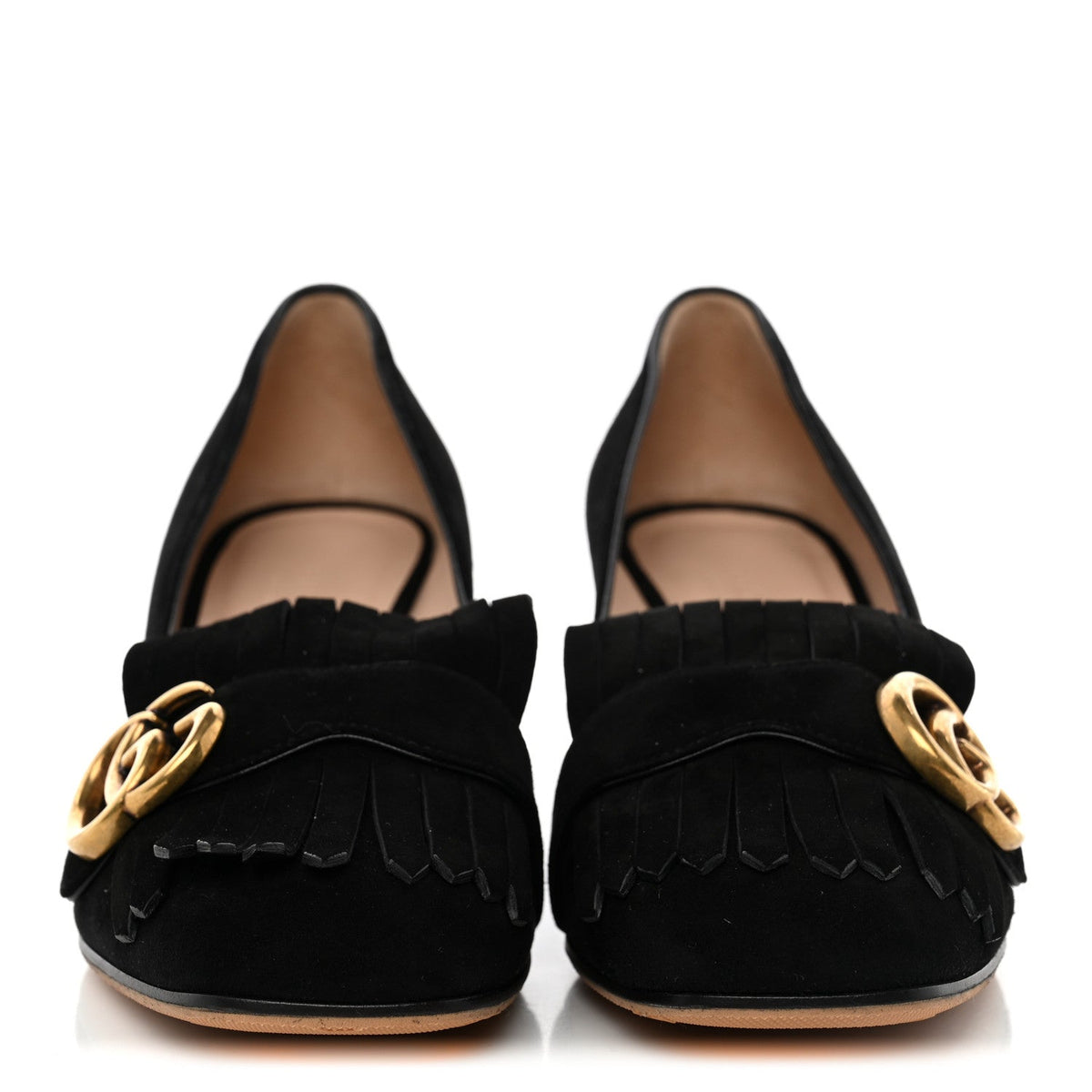 Kid Scamosciato GG Marmont Fringe 50mm Loafer Pumps 37.5 Black