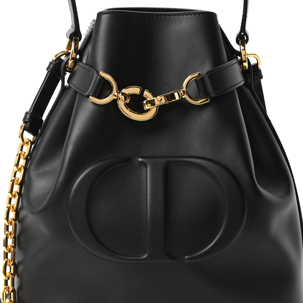 Calfskin CD Embossed Medium C'est Chain Bucket Bag Black